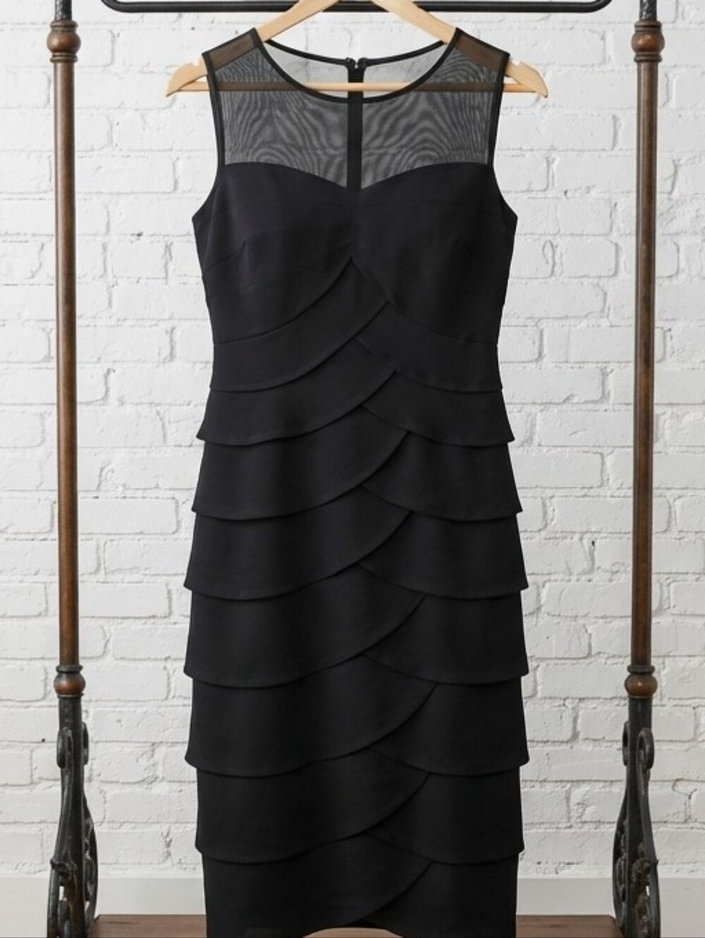 London Times Black Layered Midi Dress